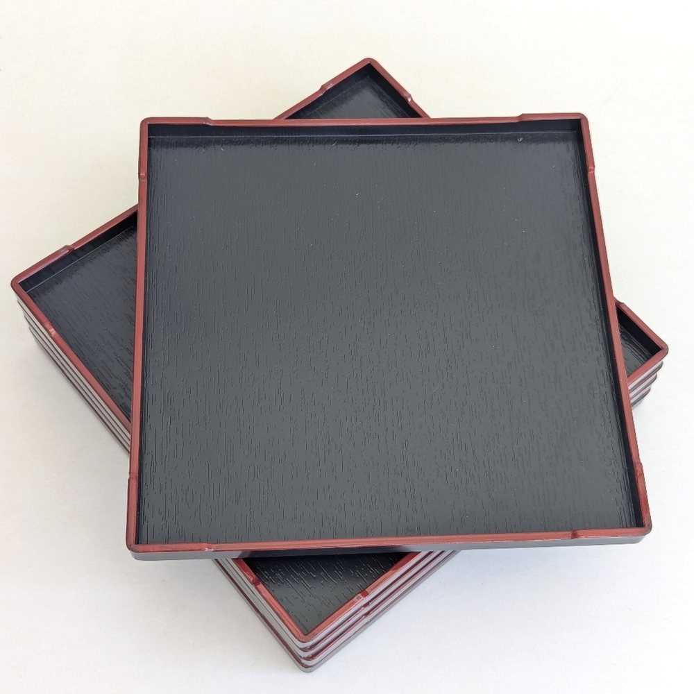 NEW Japanese Stackable Serving Trays / Obon- Faux Lacquerware Plastic Black Red